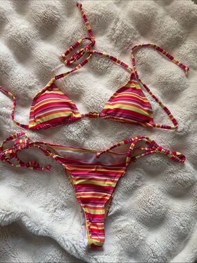 Commense Striped Bikini Set in Pink, Yellow and Red
